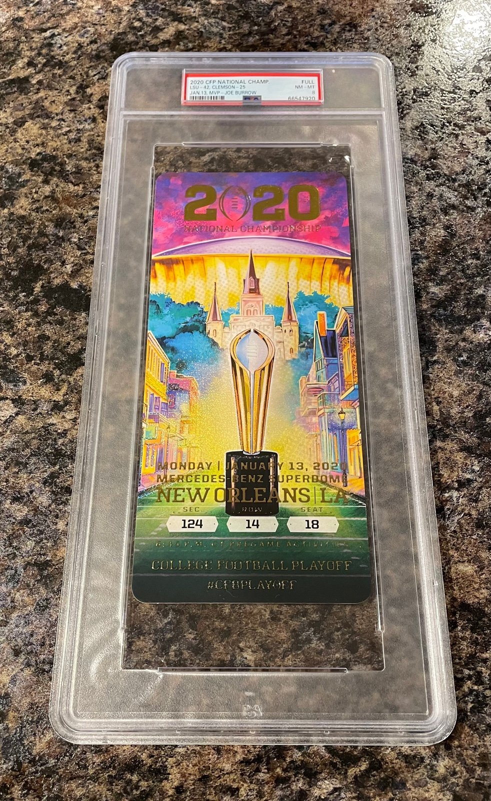 Joe Burrow 2020 National Championship Ticket PSA 8 LSU Vs Clemson T Lawrence