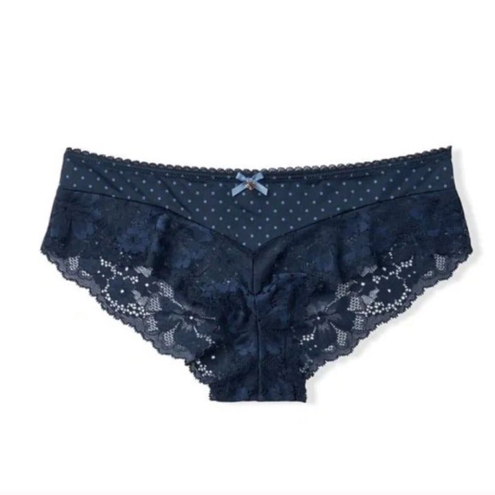 VS Body By Victoria Lace Leg Hiphugger Panty Navy Dot Print Large