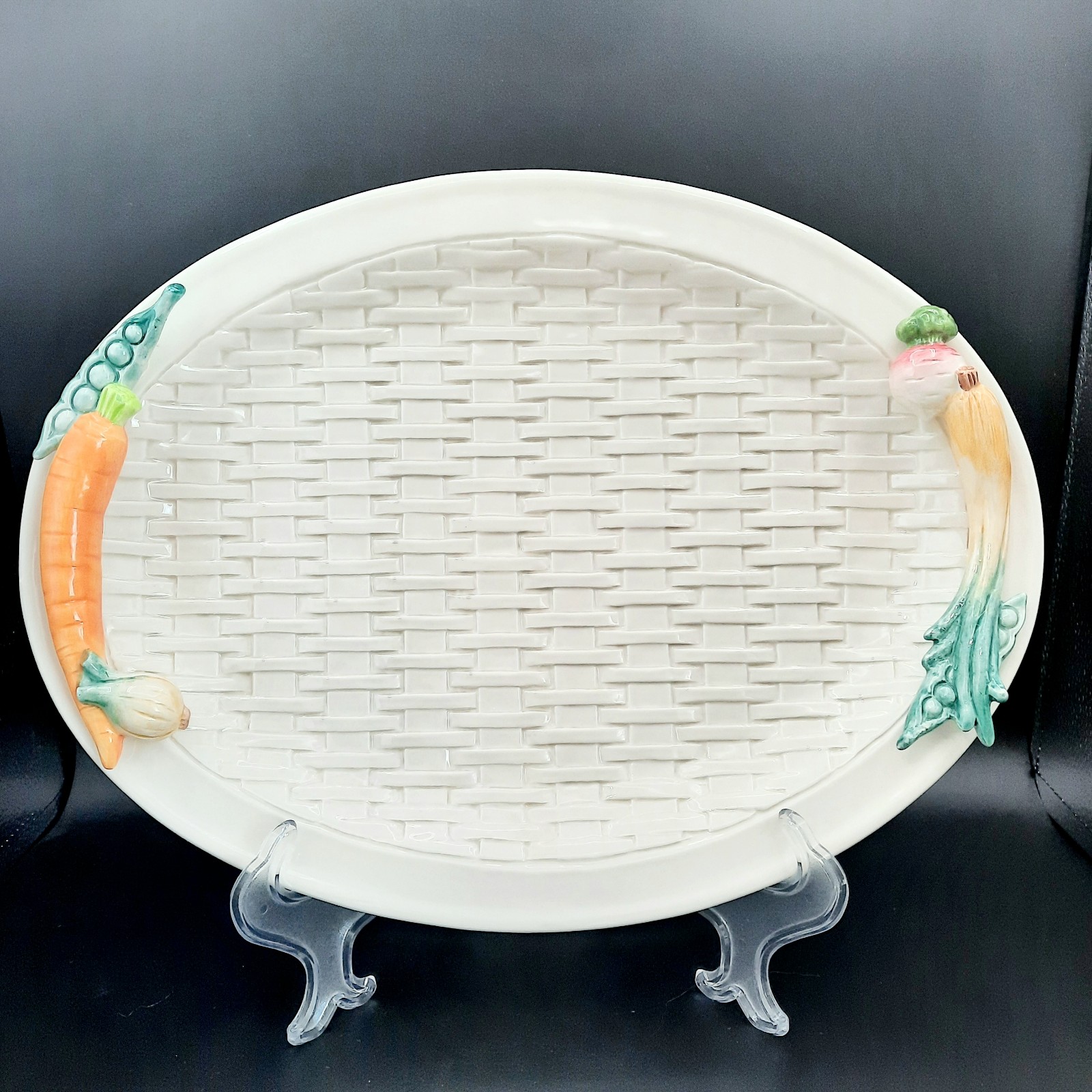 Vintage Fitz and Floyd Basketweave Spring Vegetable Serving Tray Platter