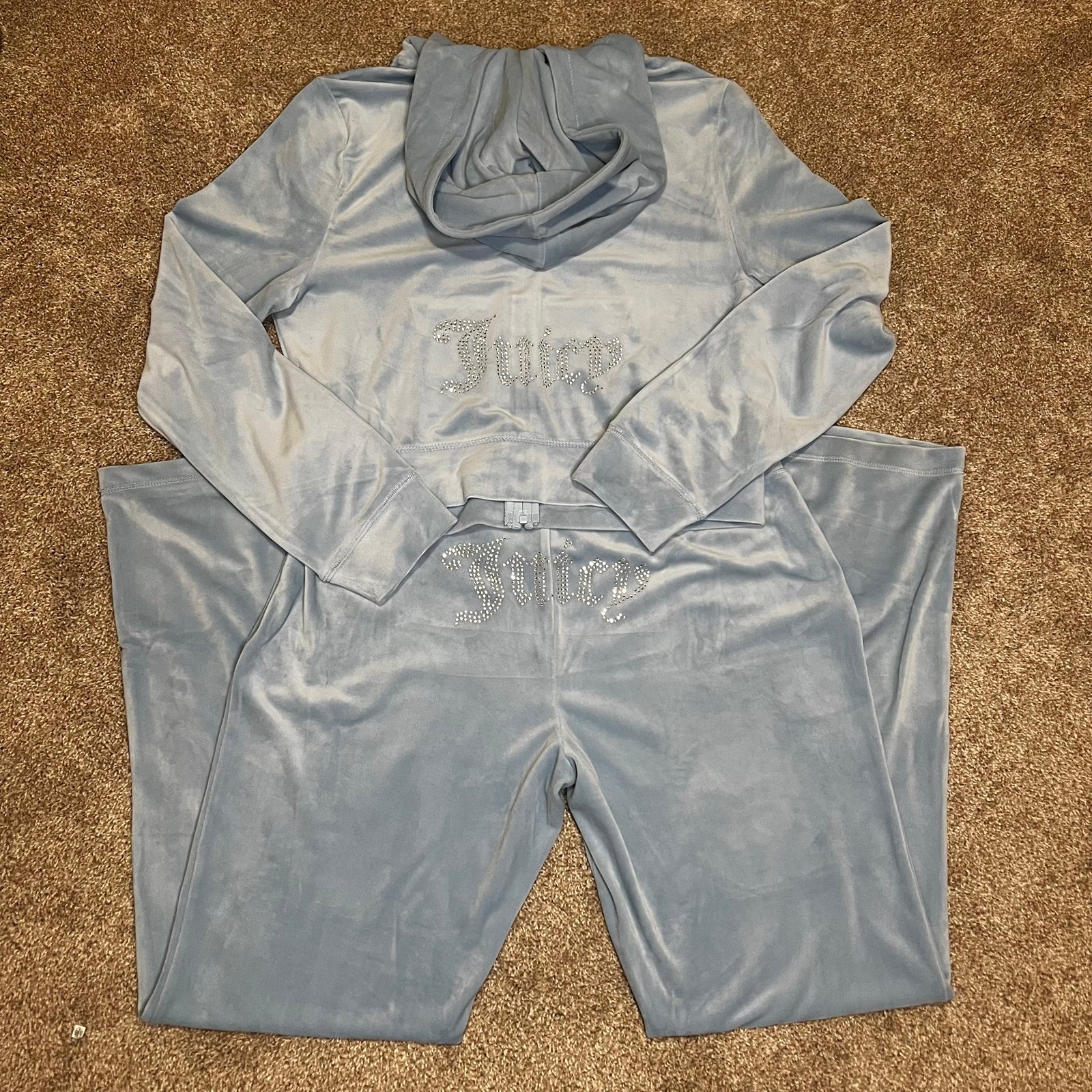Juicy Couture Velvet Bling Tracksuit Frosted Pants Zip Up Hoodie Womens Size XL