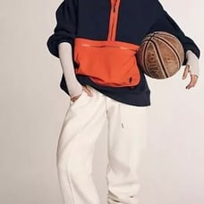 Free People Small Sweatshirt At Your Best Quarter Zip Navy Orange Pocket Hoodie