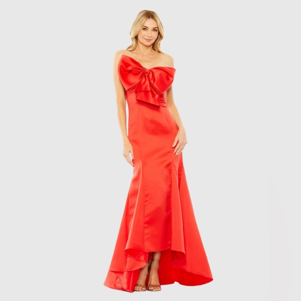 Size 4 IEENA FOR MAC DUGGAL 49701 NWT Red Strapless Bow Mermaid Gown