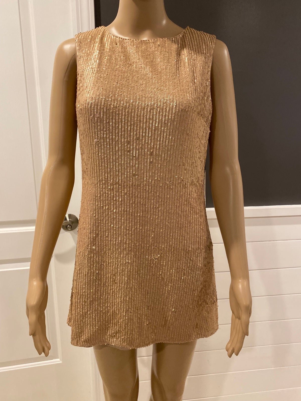 NWT SUSANA MONACO Womens Soft Gold Sequined Tunic Top Blouse Mini Dress Size 4