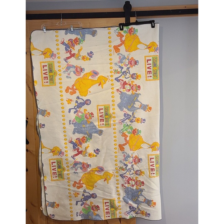 Vtg Sesame Street Live Musical JCPenny Twin Blanket Big Bird Oscar Cookie Monste