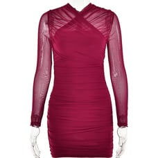 Hanging neck hip skirt summer sleeve round neck hollow denp dress