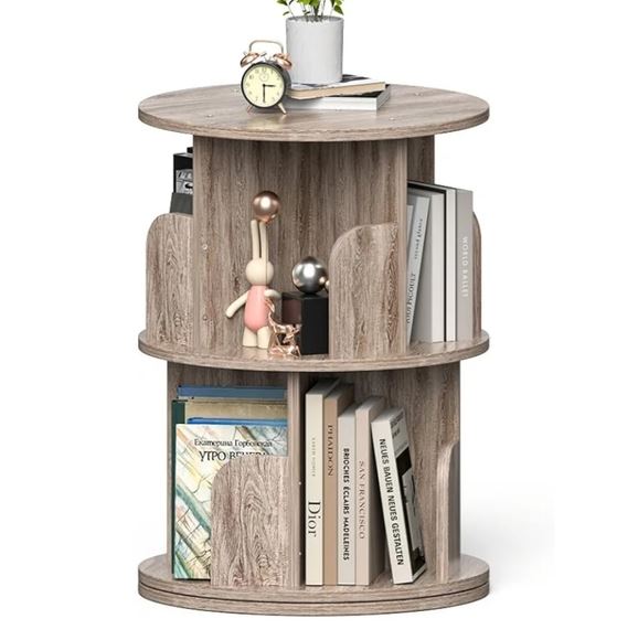 NEW Small Rotating Bookshelf, 2 Tier Revolving Bookcase 360° Display Round