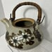 Vintage Otagiri Japan Handcrafted Gray Stoneware Teapot With Rattan Handle