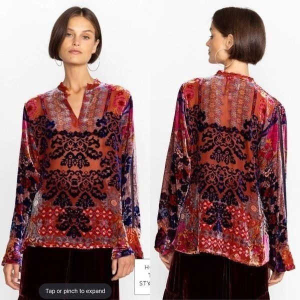 JOHNNY WAS SYRIAH BURNOUT ENTA BLOUSE M 295