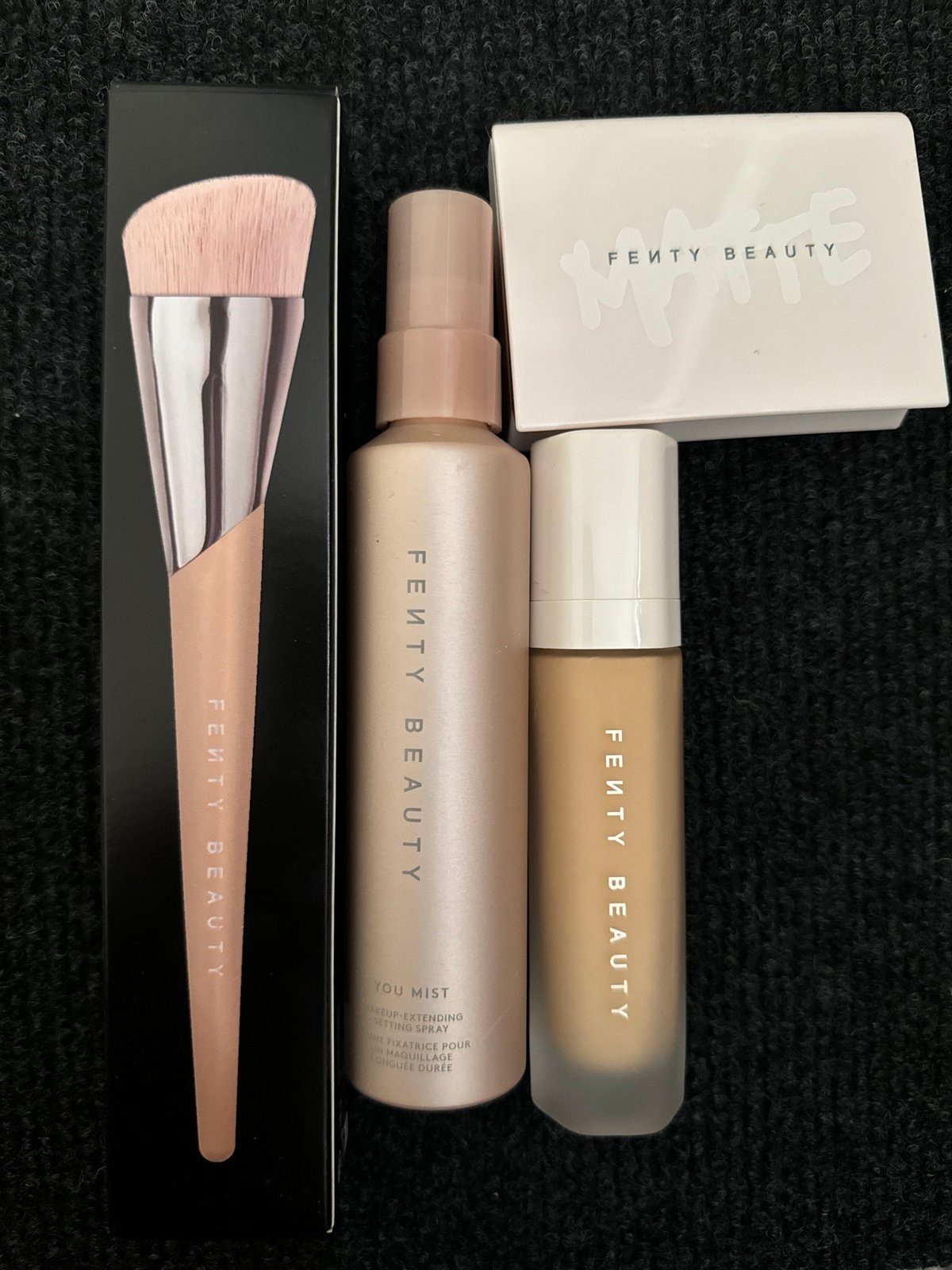 Fenty Beauty Soft Lit 225 Foundation + Foundation Brush + You Mist + Powder