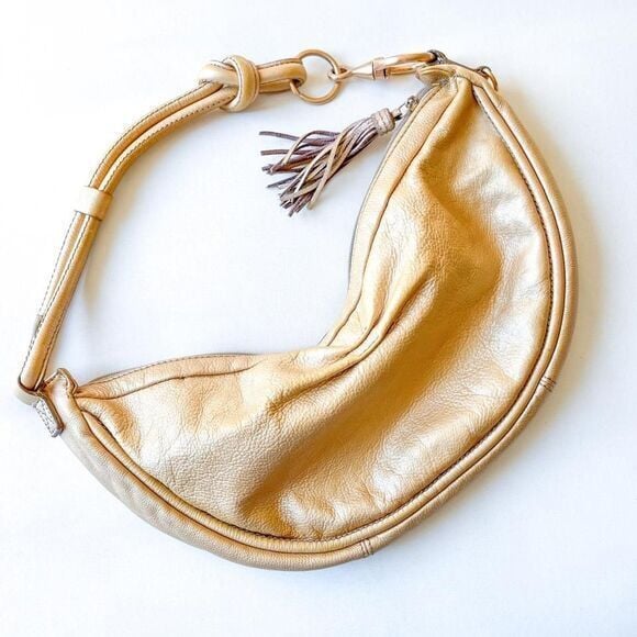 fossil gold 100% leather y2k shoulder purse