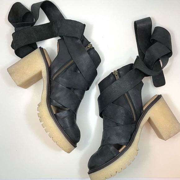 Free People Blake Black Platform Heels 36 6