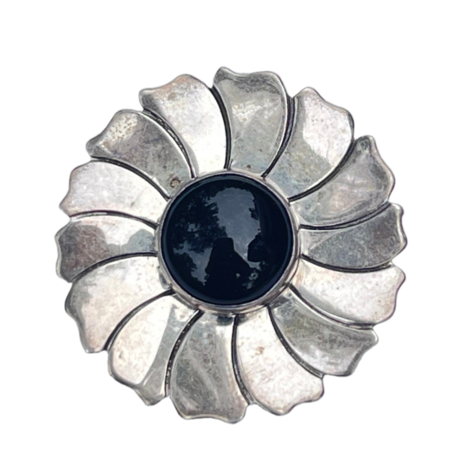 Vintage Native American Sterling Silver Onyx Brooch Pendant