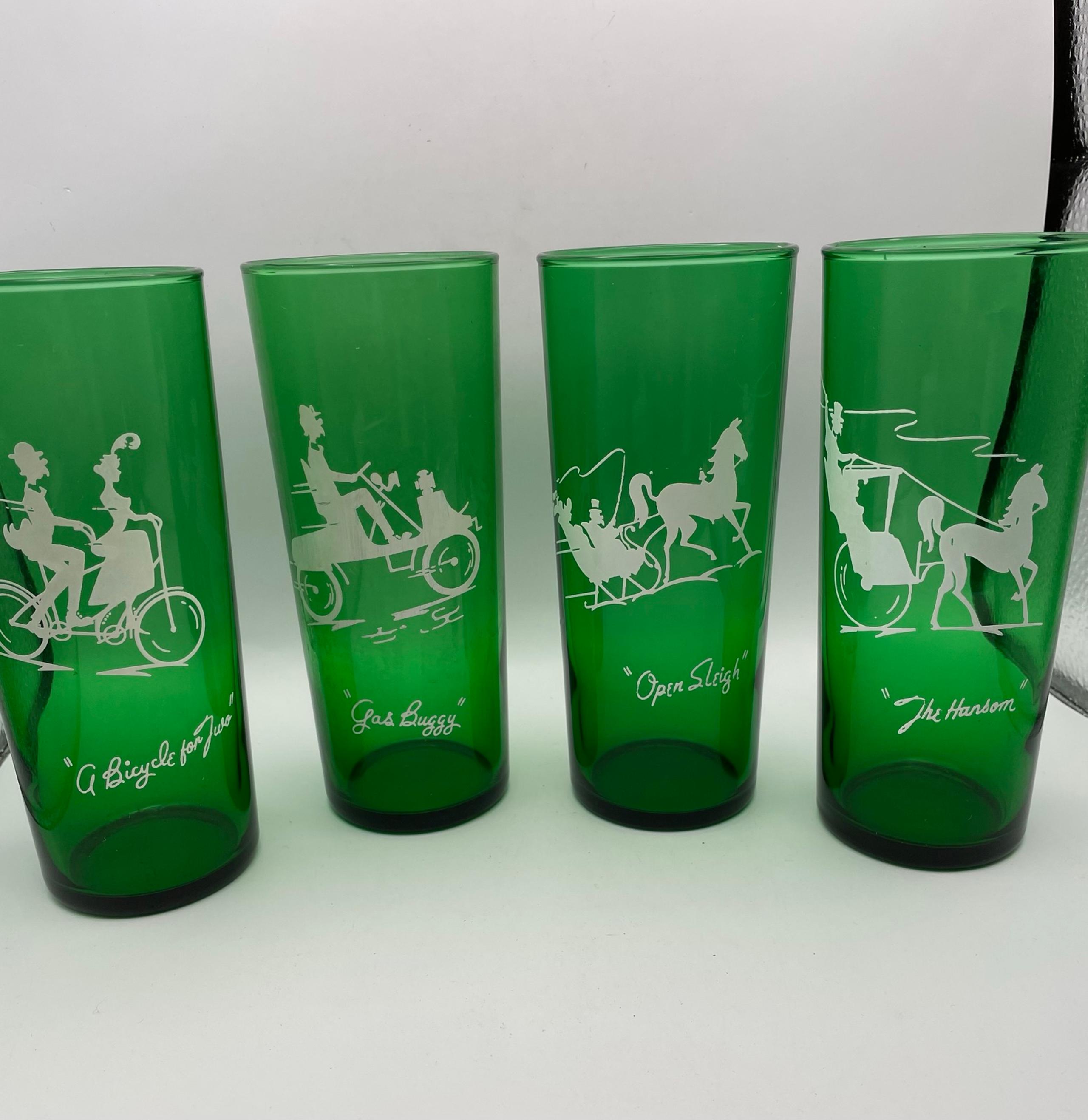 Vintage Forest Green Anchor Hocking "Gay Nineties" Drinking Glasses