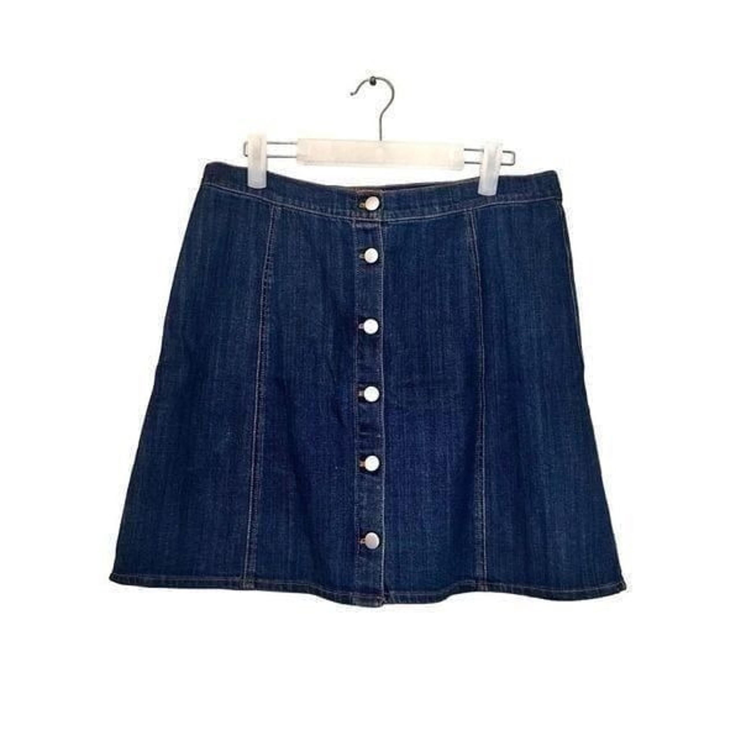 H&M High Waisted Button Front A-line Paneled Denim Mini Skirt Dark Wash Size 12