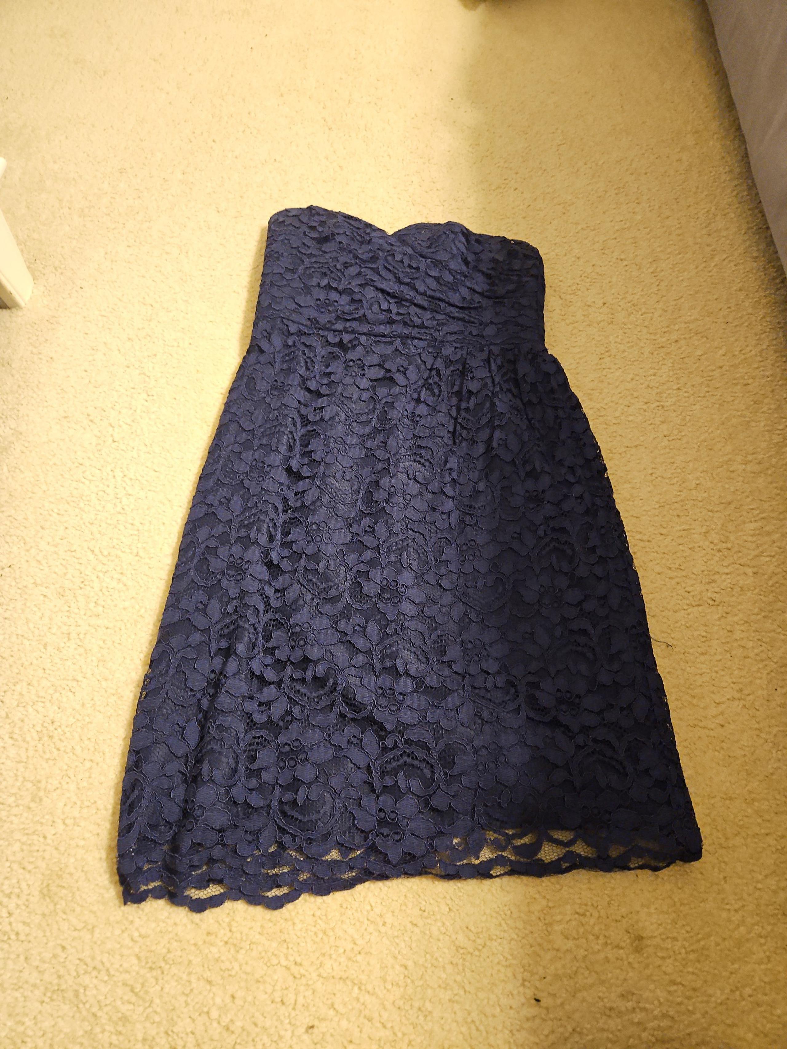 David's Bridal Navy strapless bridesmaid dress