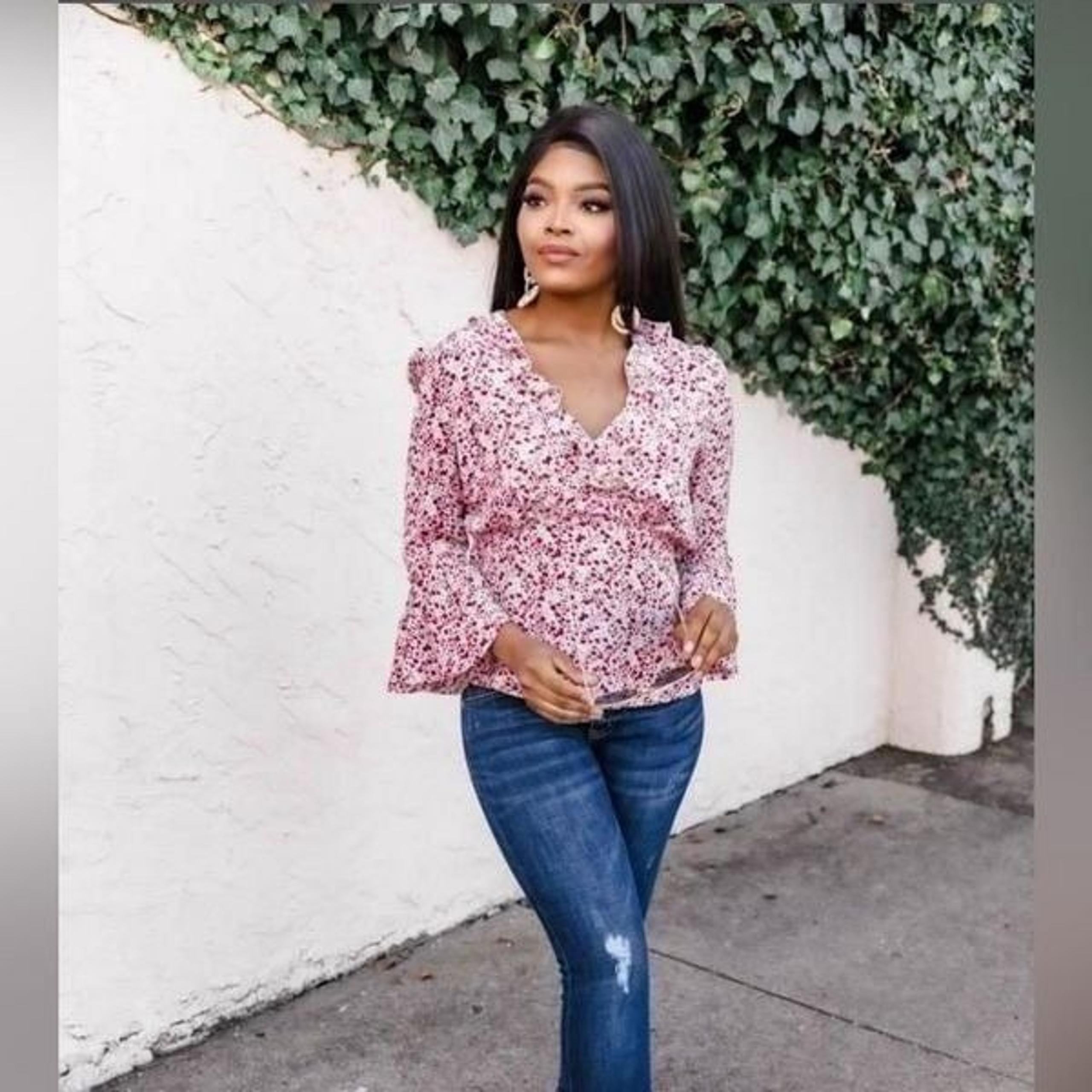 Pink Lily Unpredictable Heart Floral Red Blouse