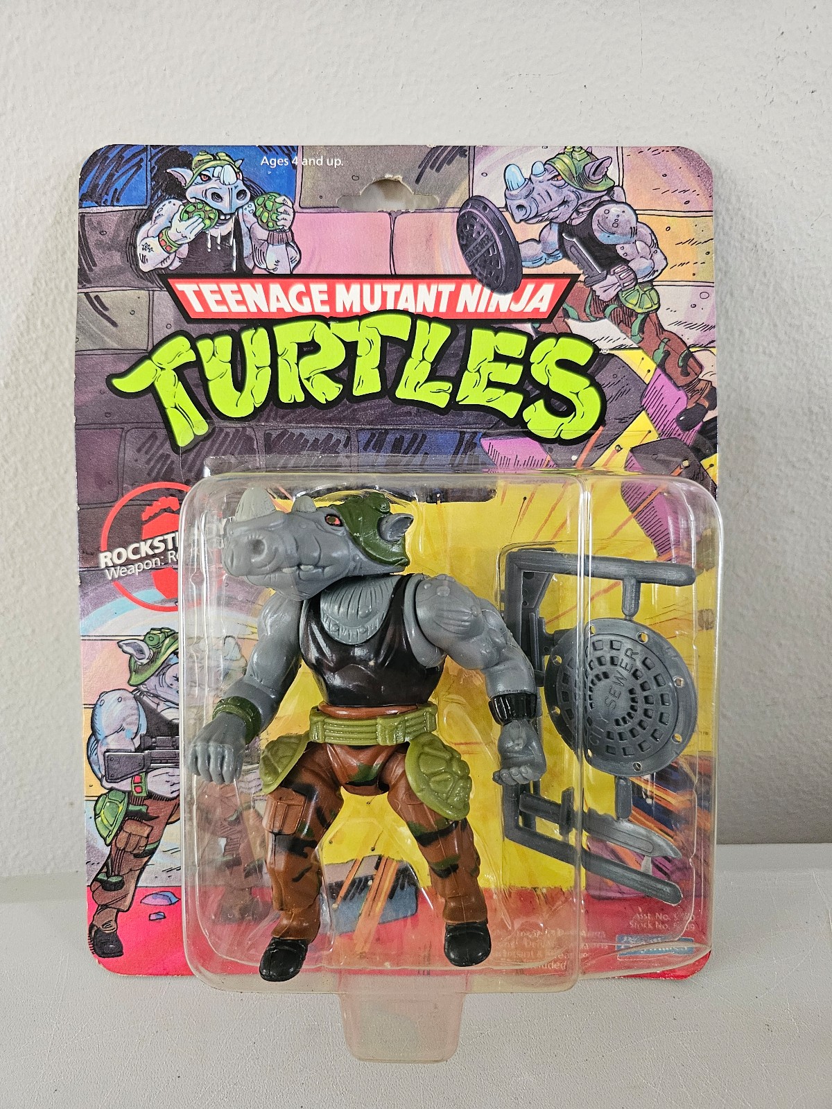 Vintage Playmates Teenage Mutant Ninja Turtles Rocksteady Toy (1990, Sealed)