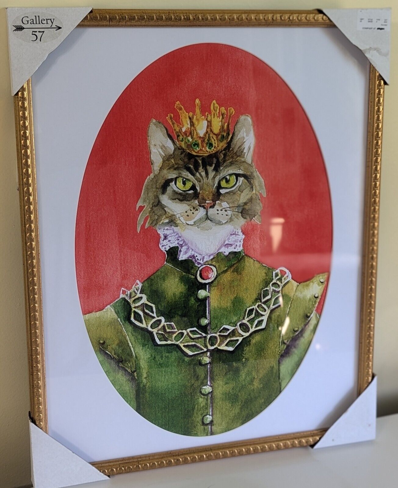 Gold Framed CAT FUNNY ART Maine Coon Edwardian Victorian PRINCE KING 20x16 NWT