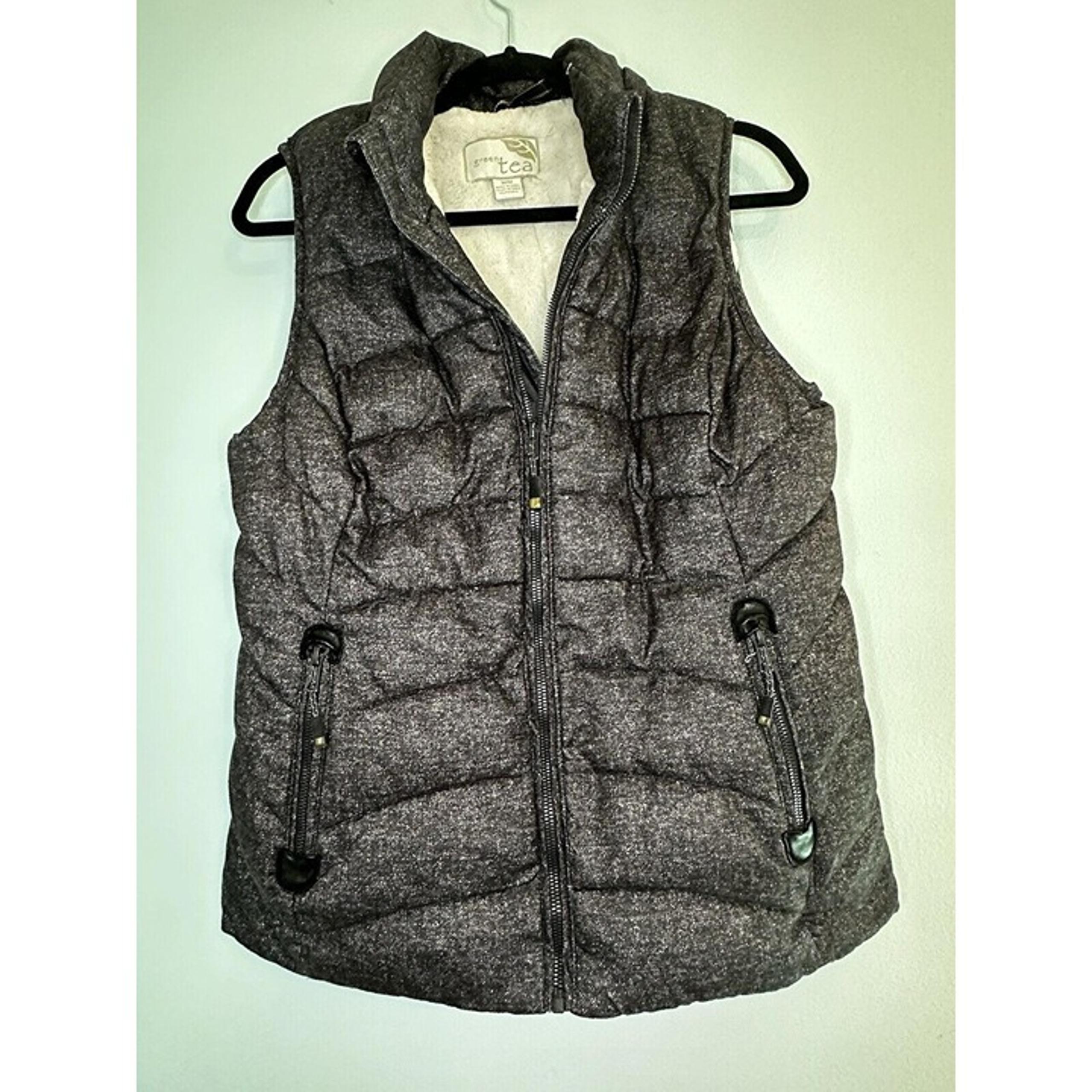 Green Tea Women's Charcoal Vest W Thick Faux Fur Interior Size Medium