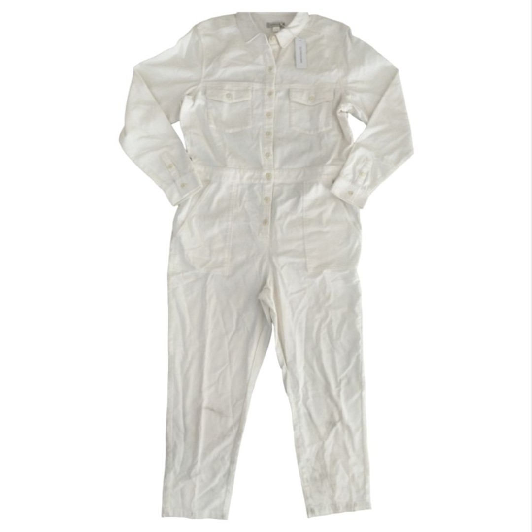 Outerknown Women's Corduroy Long Sleeve Jumpsuit Pants White Cream Size L