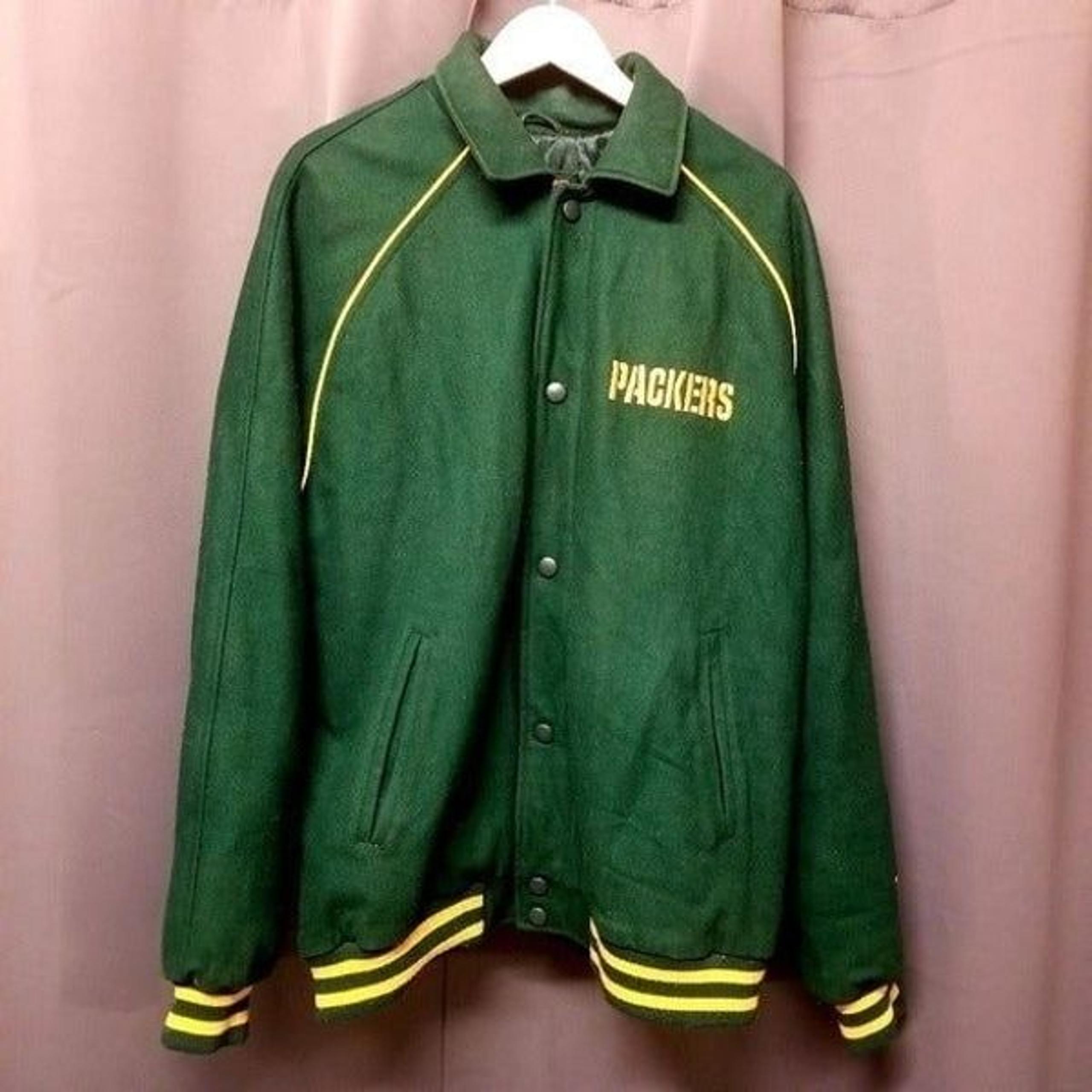 Green Bay Packers NFL Wool Blend Football Bomber Jacket Men's XL Wisconsin Gold