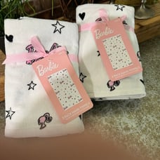MATTEL “BARBIE” WHITE PINK PRINT BATH HAND TOWELS