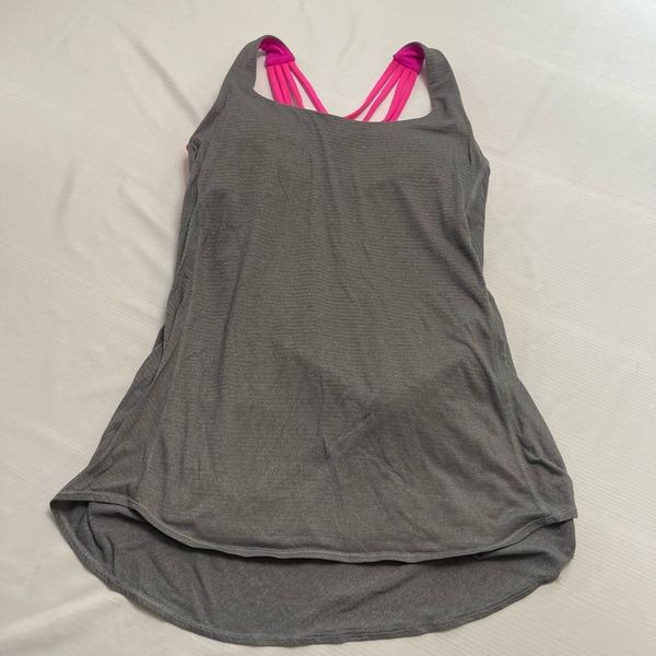 Lululemon Free To Be Wild Grey Pink Strappy Tank Top Size 10