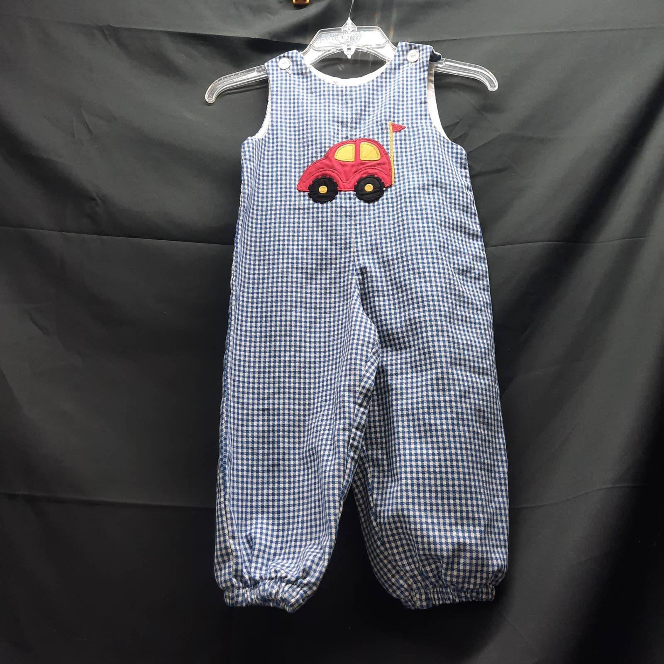 VTG 60-70's Kelly's Kids Blue & White Gingham Bib Overalls/Romper 4T