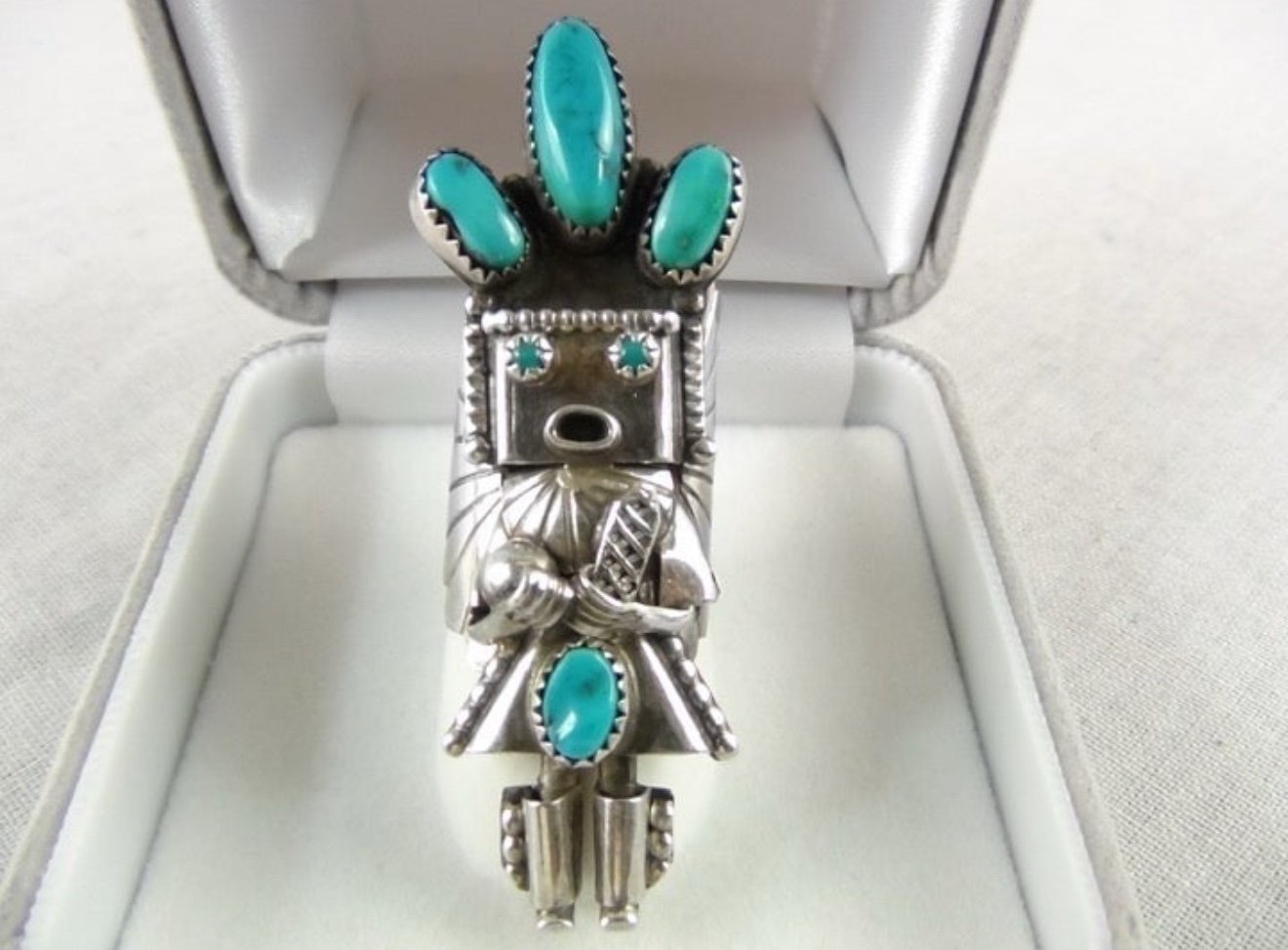 16g 2 + Navajo Sterling Silver Turquoise Kachina Ring 6.5 Native American made