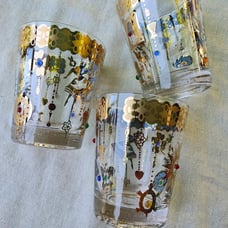 Set of 3 Culver MCM 22-Karat Gold Charm Bracelet Double Old Fashion Glasses