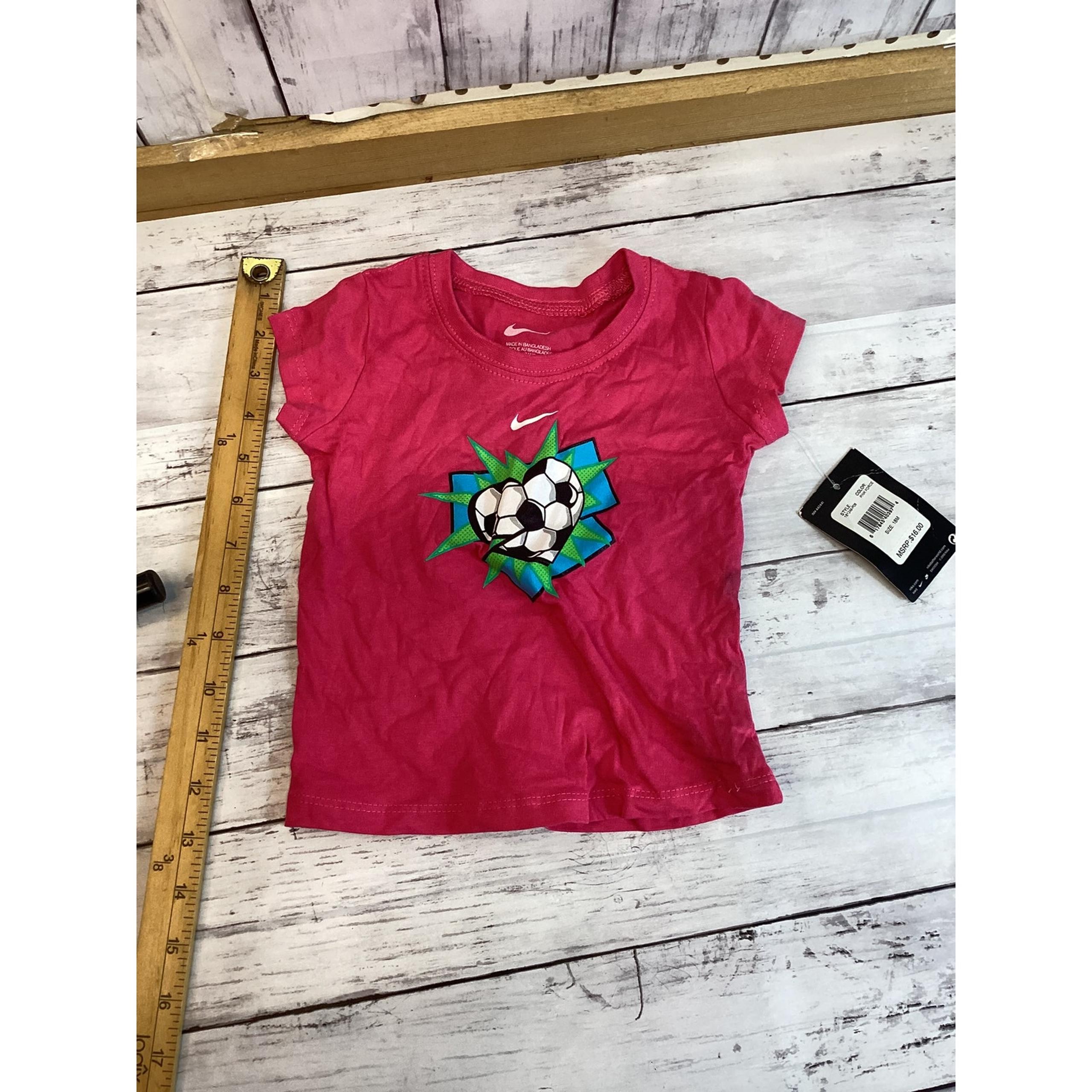 Nike Toddler Girls Athletic T-Shirt 18M Pink Force Soccer Ball Heart Sportswear