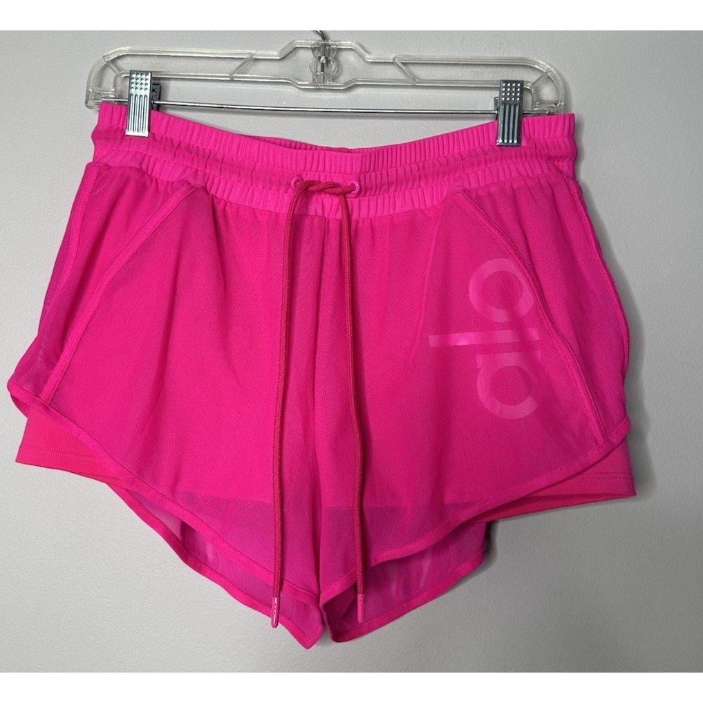 Alo Yoga Ambience Double Layered Micro Mesh Short in Magenta Crush Logo Run Gym