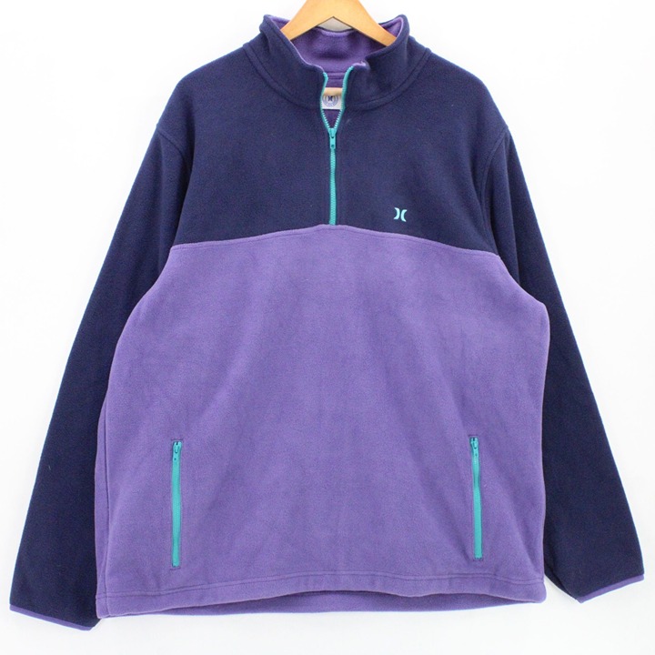 Vintage Hurley Fleece Sweater Mens Purple Pullover Half Zip Logo Embroidered 2XL