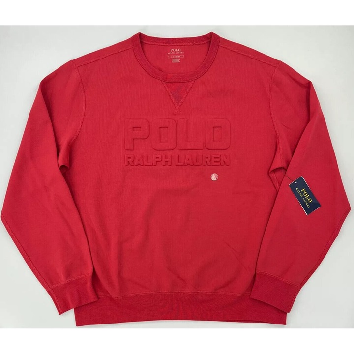 Polo Ralph Lauren Men's Size Small Red Double Knit Raised Logo Pullover Sweater
