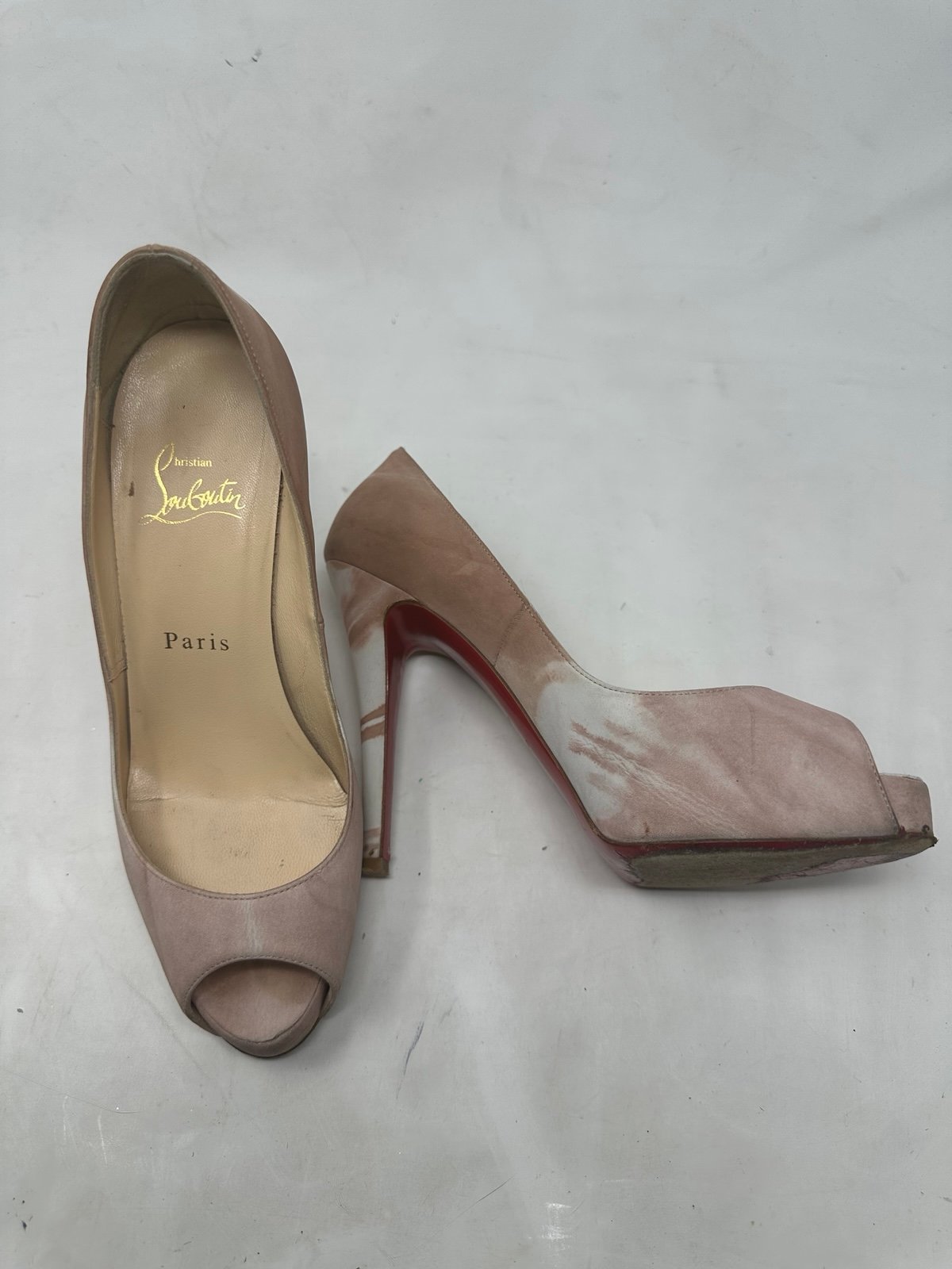CHRISTIAN LOUBOUTIN Prive Suede Peep Toe Pumps Size 36.5