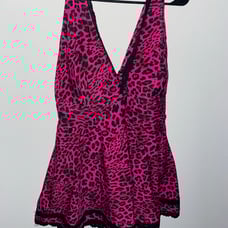 TORRID Pink Leopard Swimsuit Swim Dress Attached Brief Plus 3