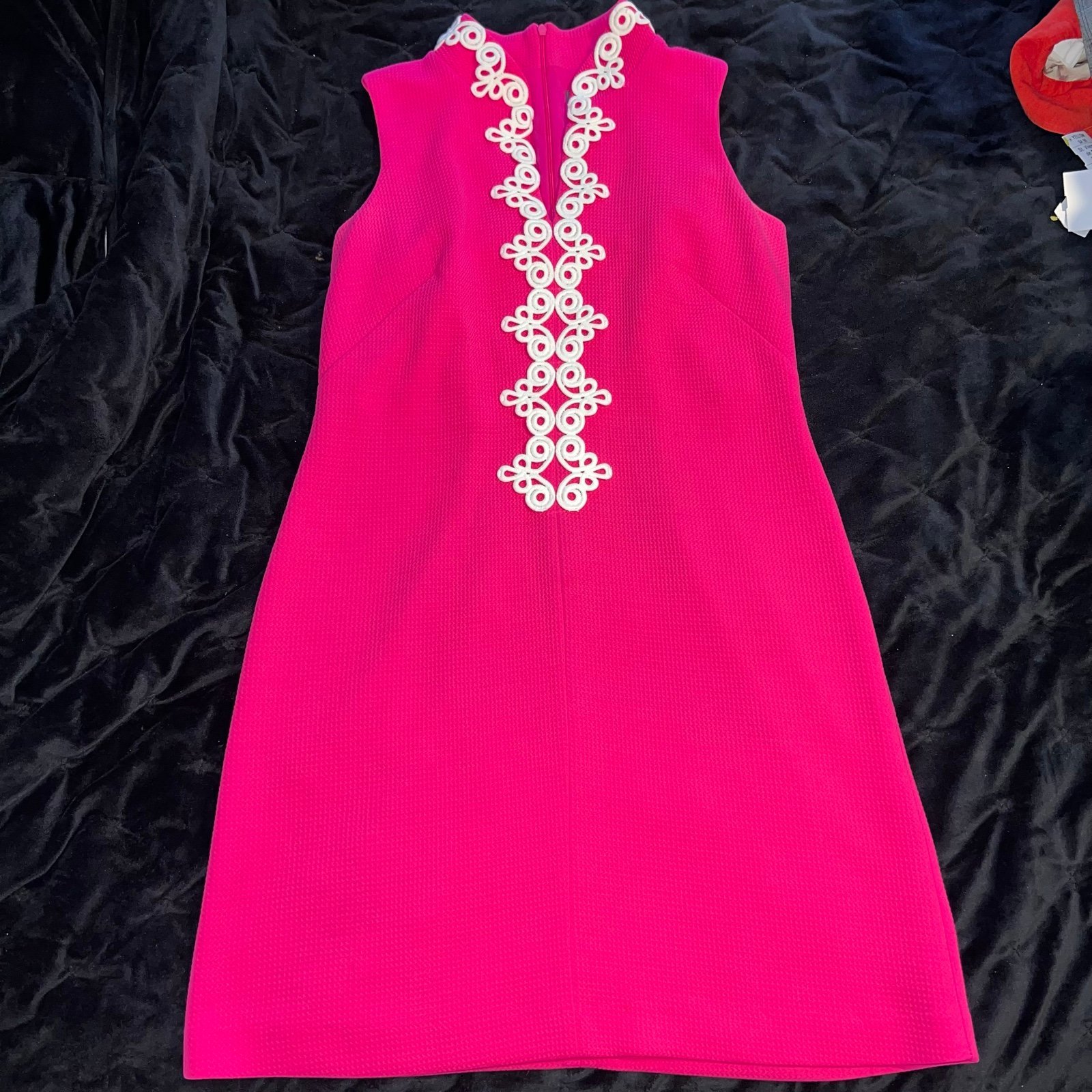 Vince Camuto Hot Pink Shift Dress with White Soutache Trim Sleeveless Size 8