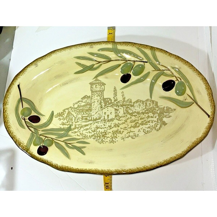Celebration of First Press Vintage 18 Oval Olive Serving Platter by Clay Art