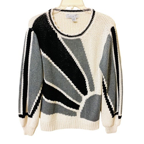 Nannell Vintage Wool Blend Sweater - Cream/Black/Grey - Size Medium/Large