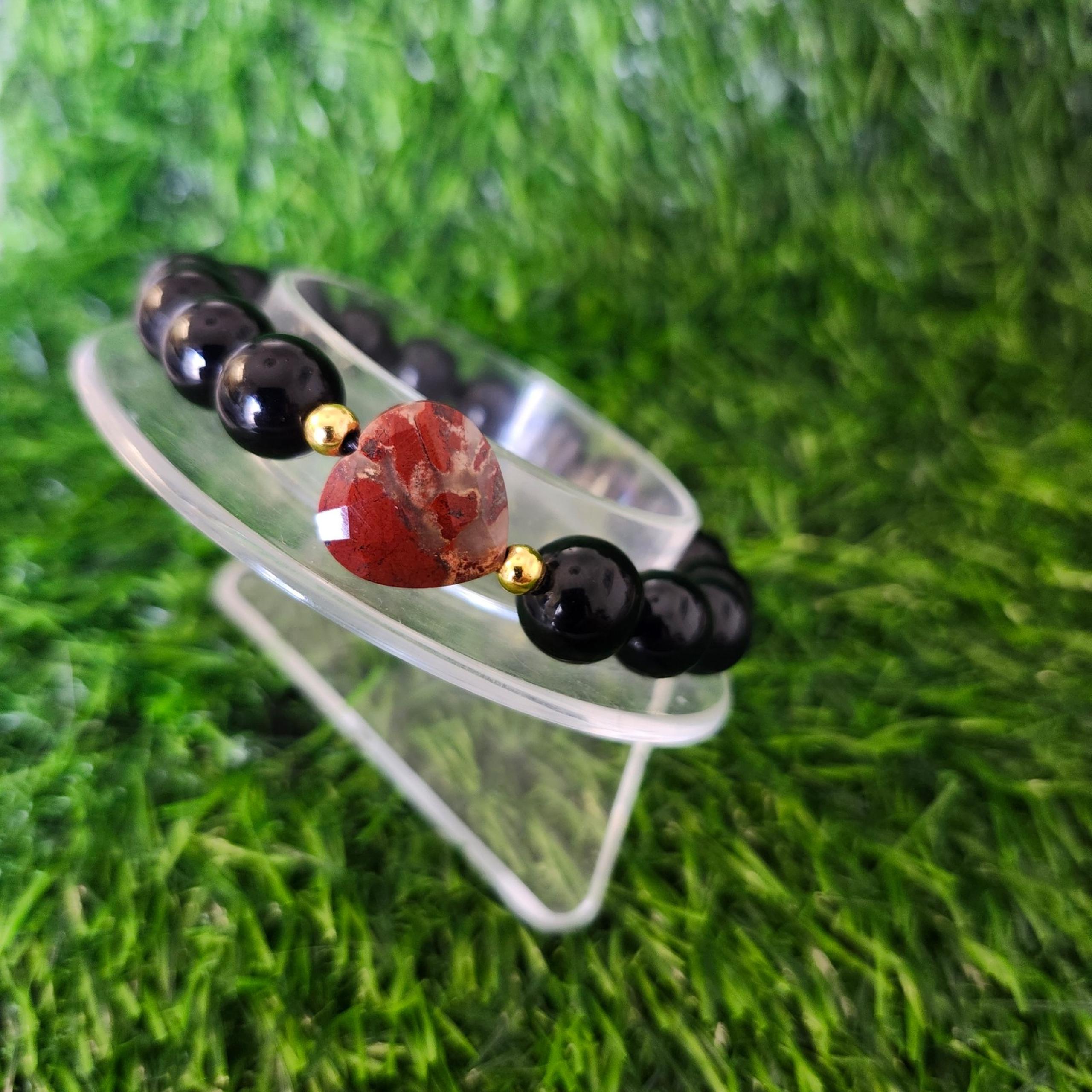 Custom Natural Stone Healing Grounding Obsidian and Red Jasper Bracelet