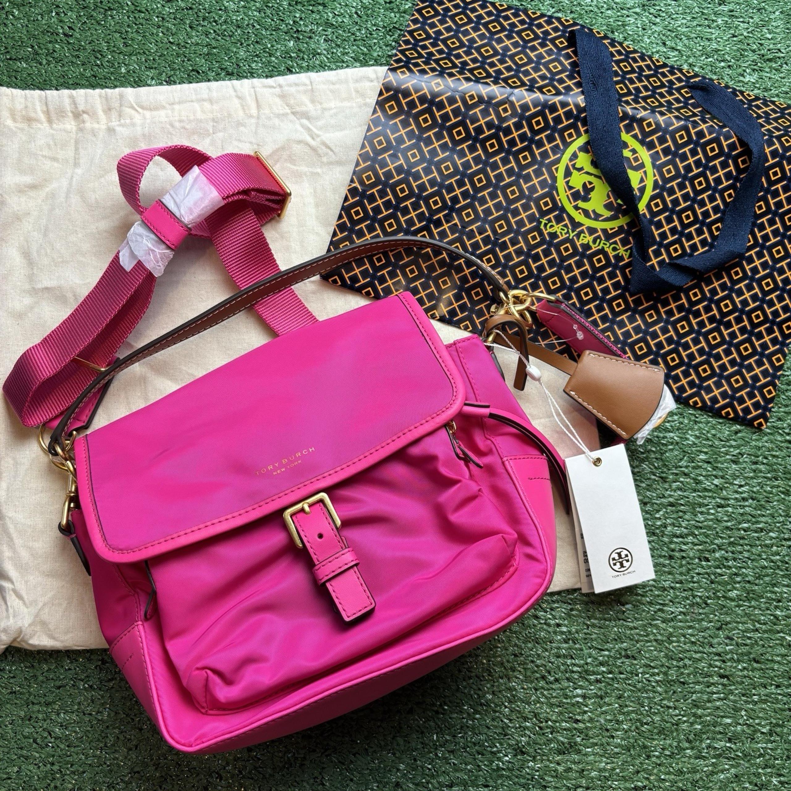 NEW Tory Burch Bright Pink Perry Nylon Shoulder Crossbody Bag Gold Hardware