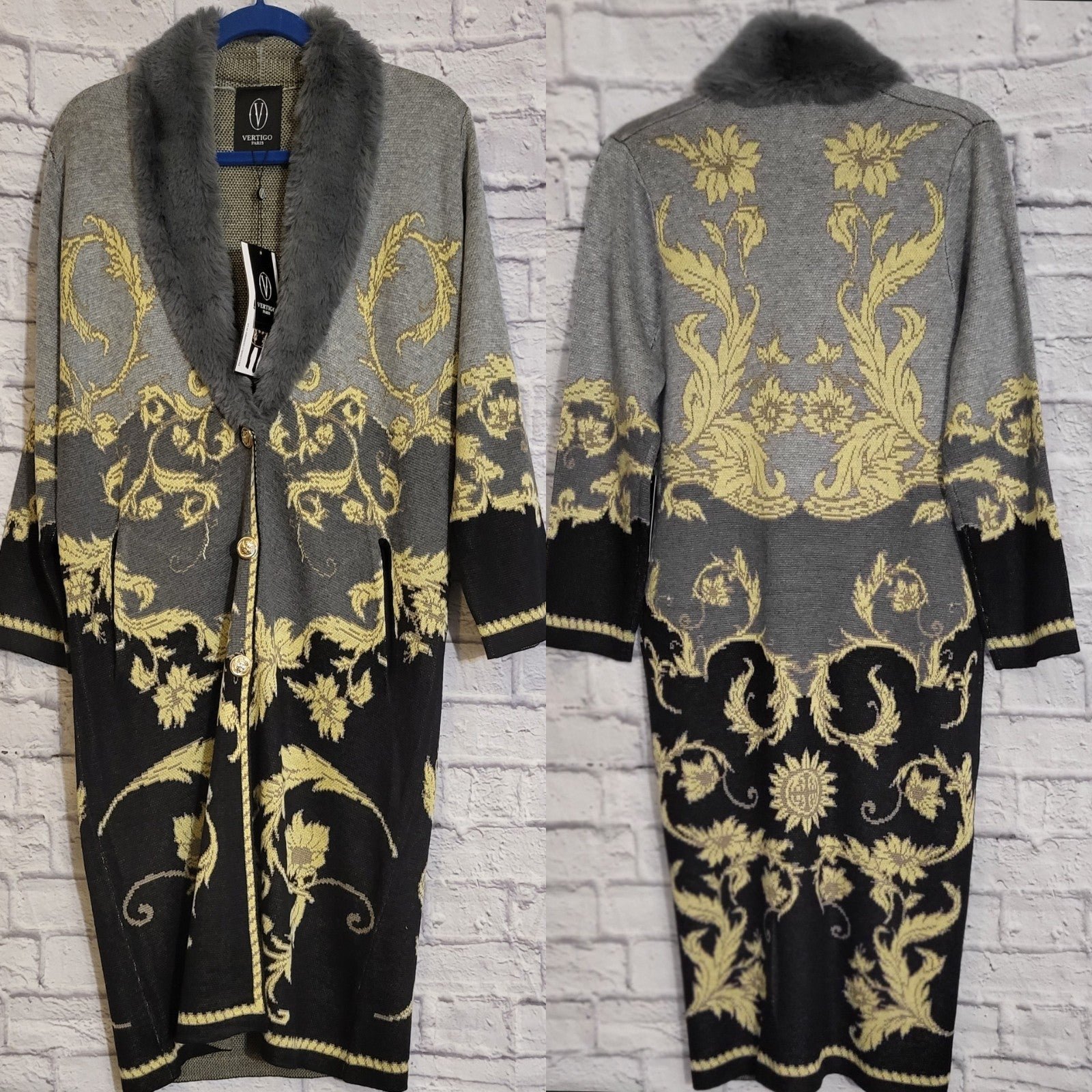 Gorgeous 368 Vertigo Paris Intarsia Sweater Duster Coat