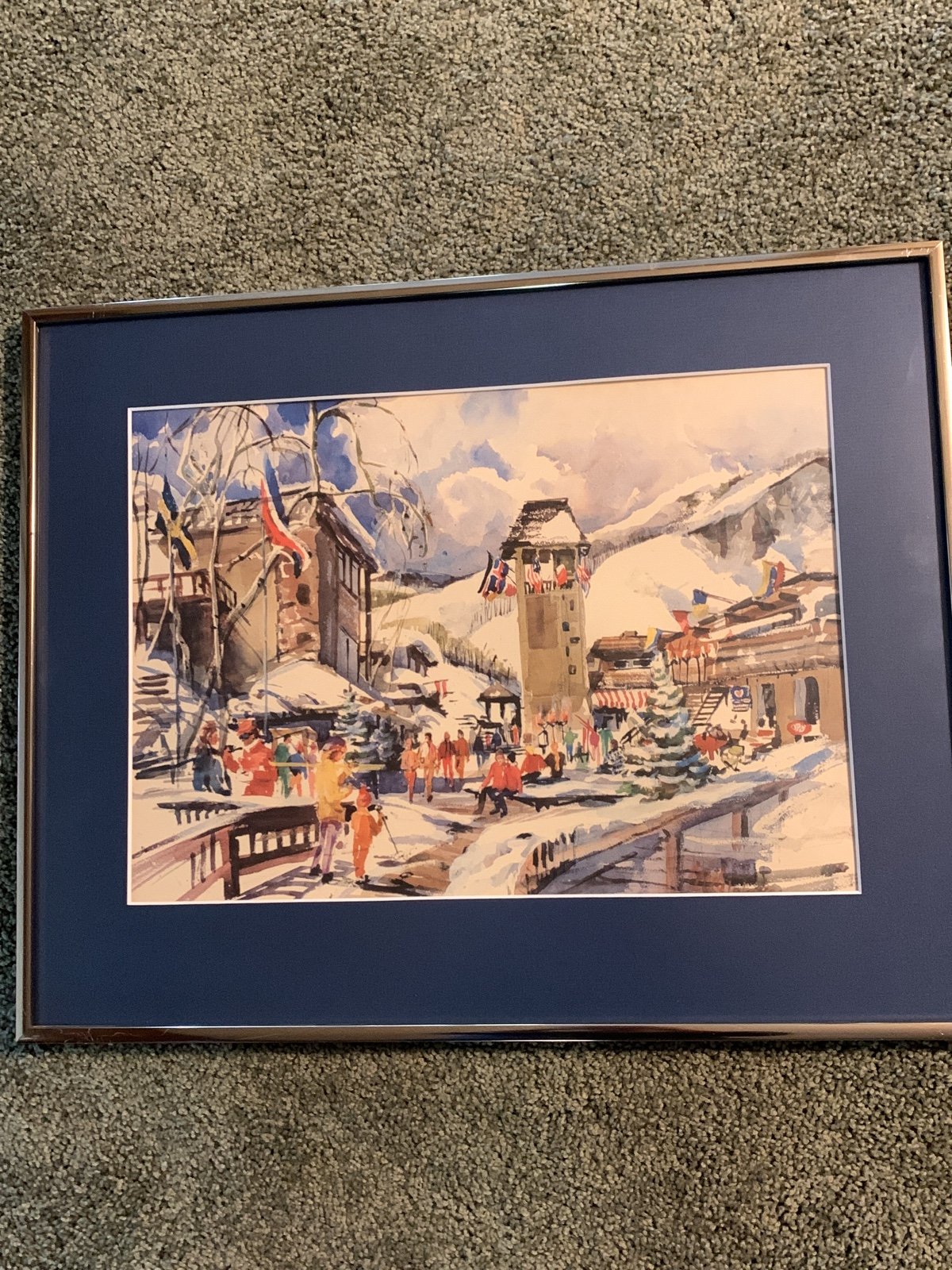 Water Color Print by late Artist Cecile R. Johnson, Loges Peak - Aspen Highlands