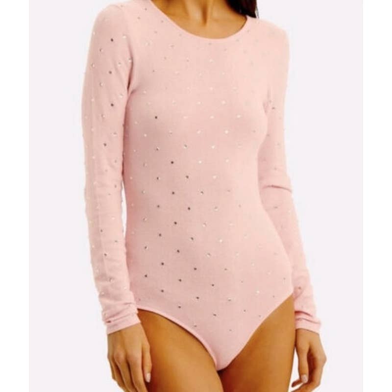 Ronny Kobo Womens Chani Bodysuit Ballet Pink Rhinestone Size Small