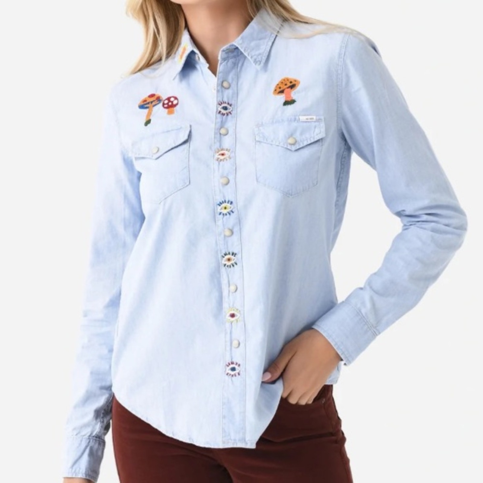 MOTHER The Honey Yoke Shirt in Merry Mushroom Size S