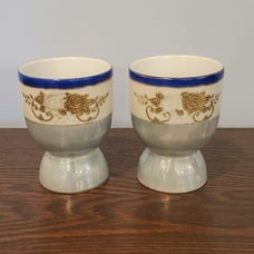 Vintage Noritake Egg Cups Azalea Gold Blue Lusterware Red Mark 1920s-30s