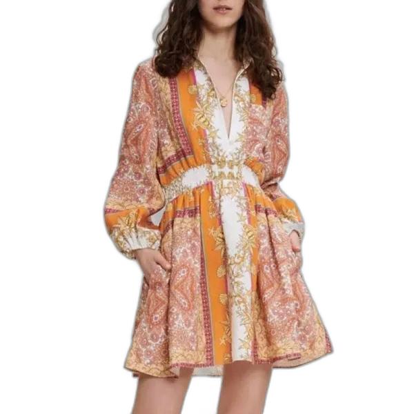 Maje Linen shirt dress with scarf print Size Medium 38 Retails 415 NWT