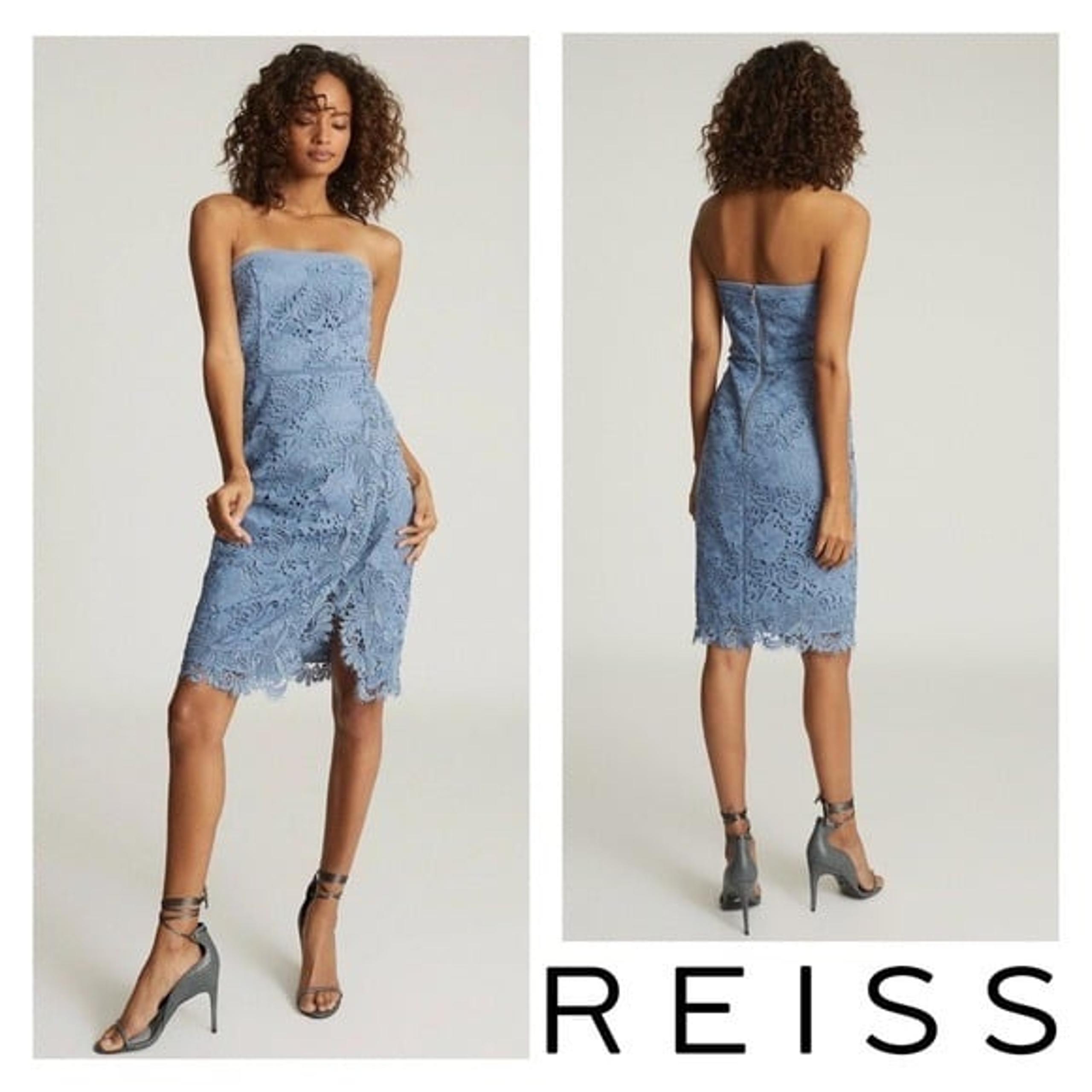 New! REISS London Finley Lace Bodycon Strapless Dress in Dusty Blue MSRP: $425