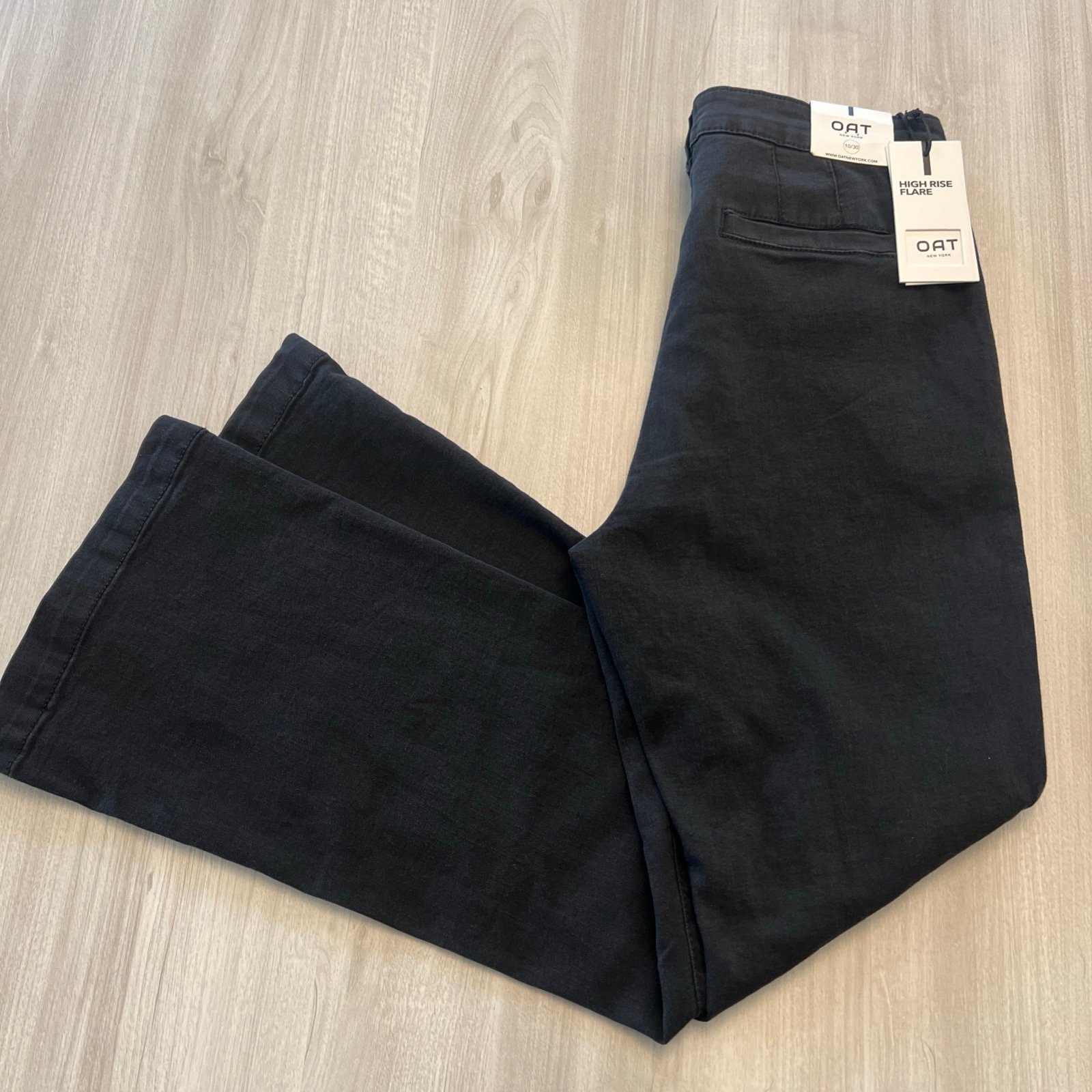 Oat New York Black Wide Leg Raw Hem High Rise Jeans 10/30 NWT