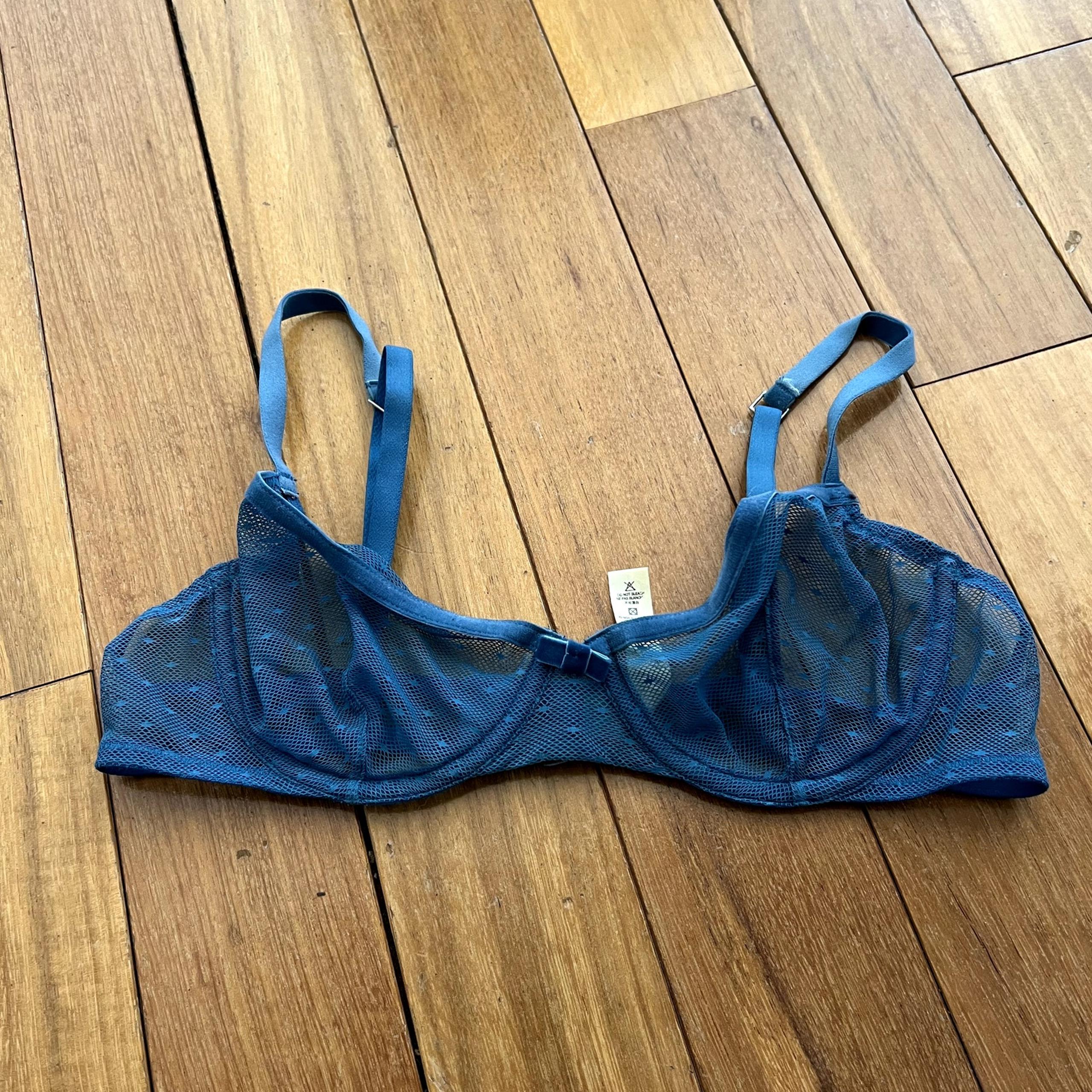 Studio La Perla Blue Teal Velvet Trim Mesh Bra Size 34B
